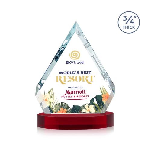 Awards and Trophies - Crystal Awards - Apex Full Color Red on Alberton Base Diamond Crystal Award
