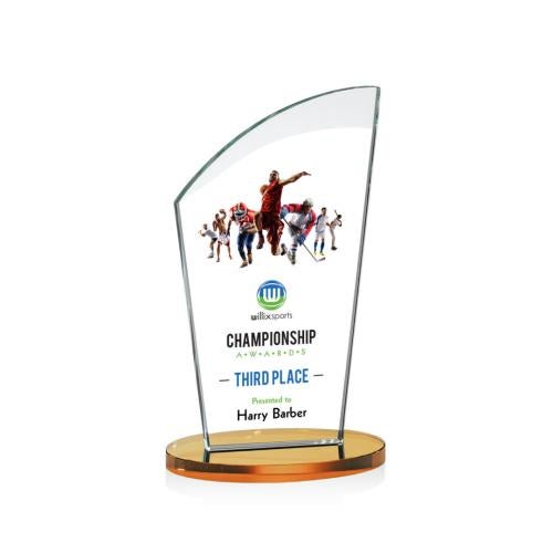 Awards and Trophies - Crystal Awards - Tomkins Full Color Amber Peaks Crystal Award