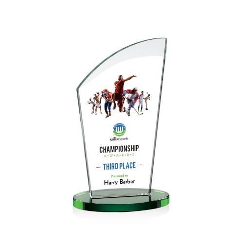 Awards and Trophies - Crystal Awards - Tomkins Full Color Green Peaks Crystal Award