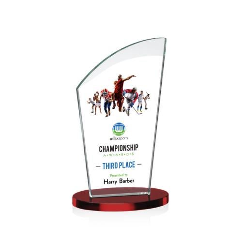 Awards and Trophies - Crystal Awards - Tomkins Full Color Red Peaks Crystal Award