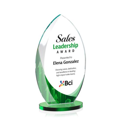 Awards and Trophies - Full Color Imprint - Windermere Full Color Green Flame Crystal Award