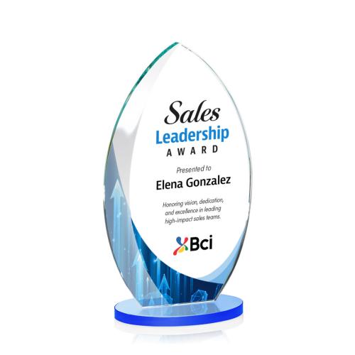 Awards and Trophies - Full Color Imprint - Windermere Full Color Sky Blue Flame Crystal Award