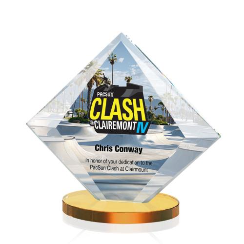 Awards and Trophies - Crystal Awards - Teston Full Color Amber  Diamond Crystal Award