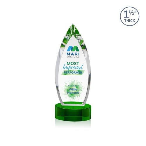 Awards and Trophies - Crystal Awards - Fortier Full Color Green on Base Peaks Crystal Award