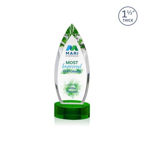 Awards and Trophies - Crystal Awards - Fortier Full Color Green on Base Peaks Crystal Award