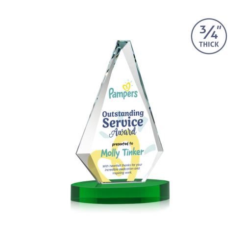 Awards and Trophies - Crystal Awards - Windsor Full Color Green on Alberton Base Diamond Crystal Award