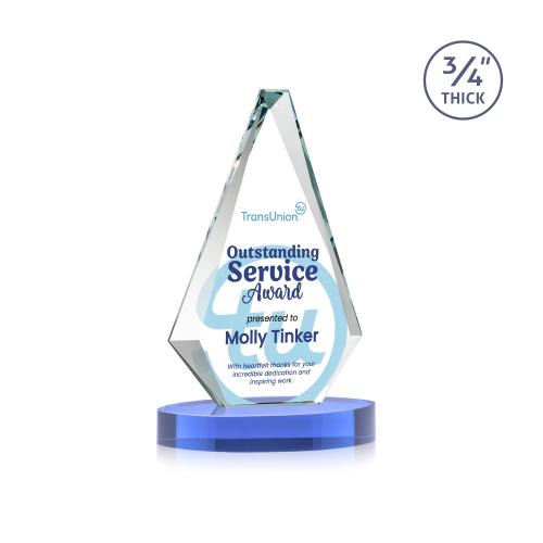 Awards and Trophies - Crystal Awards - Windsor Full Color Sky Blue on Alberton Base Diamond Crystal Award