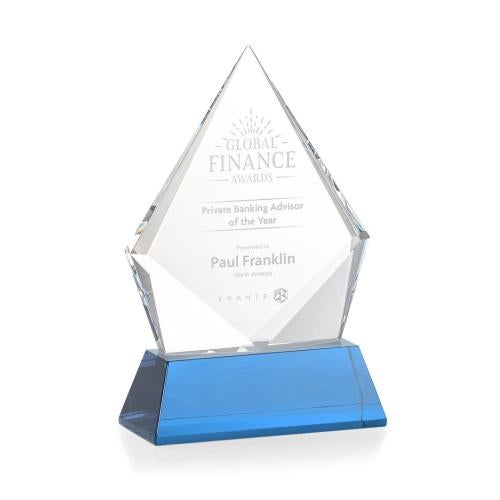 Awards and Trophies - Crystal Awards - Shelton Sky Blue on Newhaven Base Diamond Crystal Award