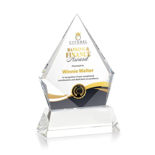 Awards and Trophies - Crystal Awards - Shelton Full Color Clear on Newhaven Base Diamond Crystal Award