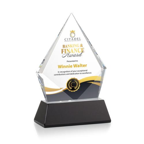 Awards and Trophies - Crystal Awards - Shelton Full Color Black on Newhaven Base Diamond Crystal Award