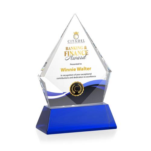 Awards and Trophies - Crystal Awards - Shelton Full Color Blue on Newhaven Diamond Crystal Award
