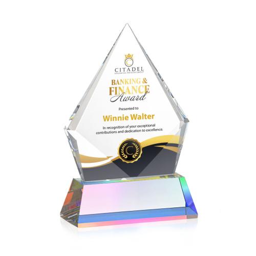 Awards and Trophies - Crystal Awards - Shelton Full Color Prismatic on Newhaven Base Diamond Crystal Award
