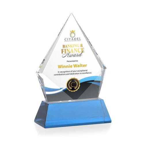 Awards and Trophies - Crystal Awards - Shelton Full Color Sky Blue on Newhaven Base Diamond Crystal Award