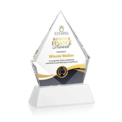 Awards and Trophies - Crystal Awards - Shelton Full Color White on Newhaven Base Diamond Crystal Award