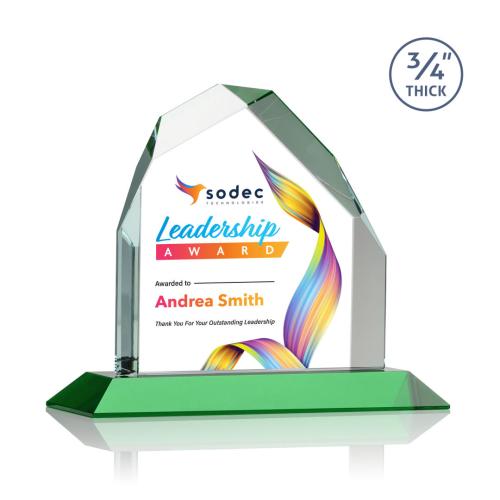 Awards and Trophies - Crystal Awards - Austere Peak Full Color Green Peaks Crystal Award