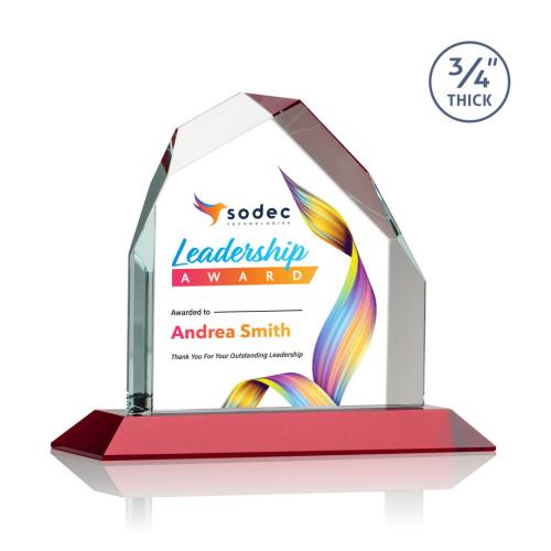 Awards and Trophies - Crystal Awards - Austere Peak Full Color Red Peaks Crystal Award