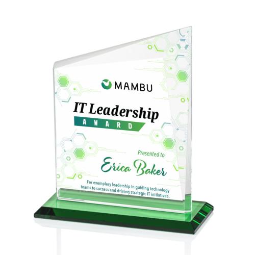 Awards and Trophies - Crystal Awards - Bellamy Full Color Green Peaks Crystal Award