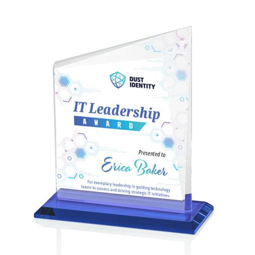 Awards and Trophies - Crystal Awards - Bellamy Full Color Blue Peaks Crystal Award