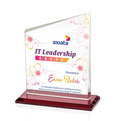 Awards and Trophies - Crystal Awards - Bellamy Full Color Red Peaks Crystal Award