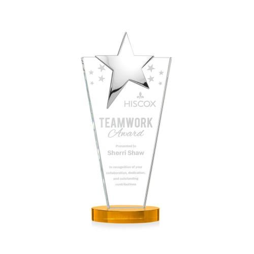 Awards and Trophies - Crystal Awards - Mantella Chrome Amber Star Crystal Award