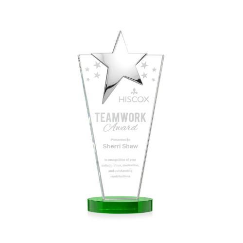Awards and Trophies - Crystal Awards - Mantella Chrome Green Star Crystal Award