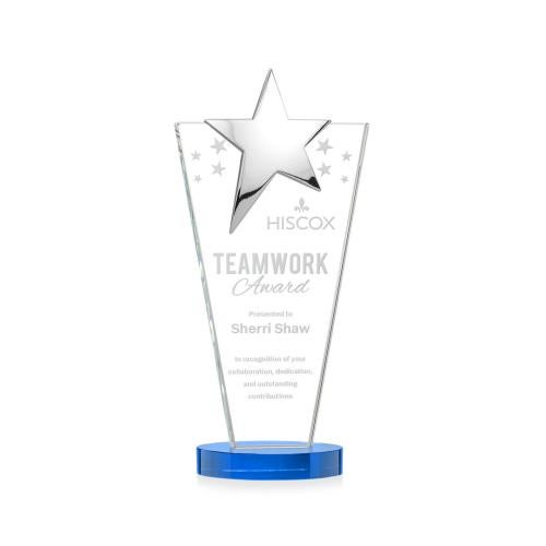 Awards and Trophies - Crystal Awards - Mantella Chrome Sky Blue Star Crystal Award