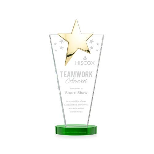 Awards and Trophies - Crystal Awards - Mantella Gold Green Star Crystal Award