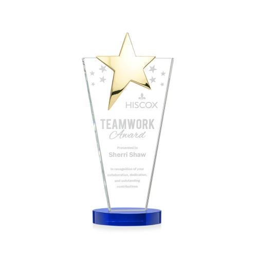 Awards and Trophies - Crystal Awards - Mantella Gold Blue Star Crystal Award