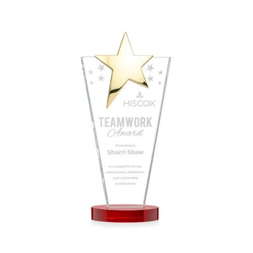 Awards and Trophies - Crystal Awards - Mantella Gold Red Star Crystal Award
