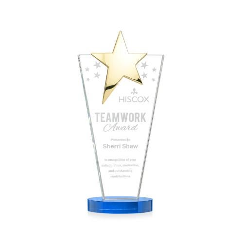 Awards and Trophies - Crystal Awards - Mantella Gold Sky Blue Star Crystal Award
