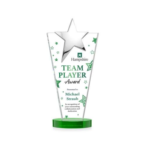 Awards and Trophies - Crystal Awards - Mantella Chrome Full Color Green Star Crystal Award