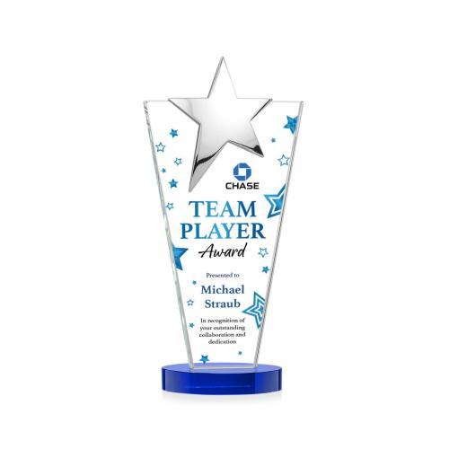 Awards and Trophies - Crystal Awards - Mantella Chrome Full Color Bue Star Crystal Award