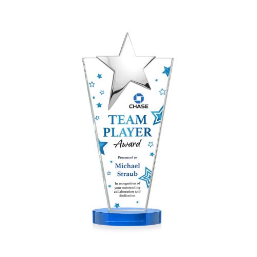 Awards and Trophies - Crystal Awards - Mantella Chrome Full Color Sky Blue Star Crystal Award