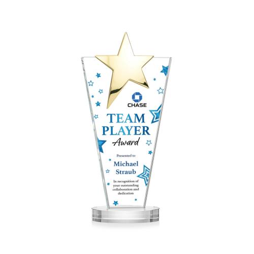 Awards and Trophies - Crystal Awards - Mantella Gold Full Color Clear Star Crystal Award