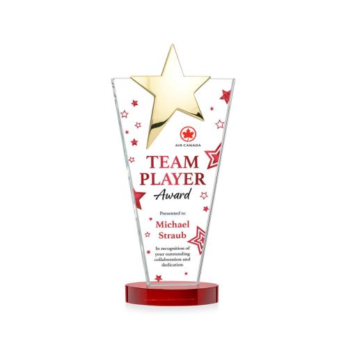 Awards and Trophies - Crystal Awards - Mantella Gold Full Color Red Star Crystal Award