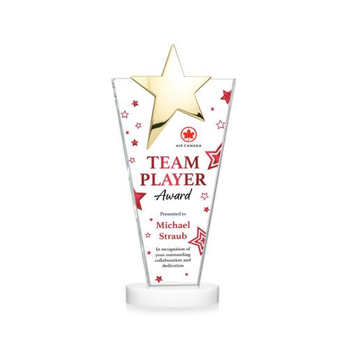 Awards and Trophies - Crystal Awards - Mantella Gold Full Color White Star Crystal Award