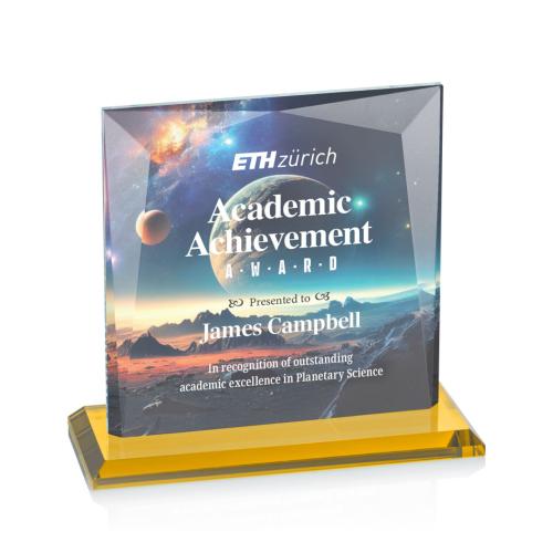 Awards and Trophies - Crystal Awards - Tanner Full Color Amber Square / Cube Crystal Award
