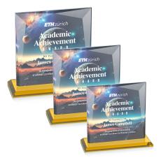 Tanner Full Color Amber Square / Cube Crystal Award - Crystal Awards