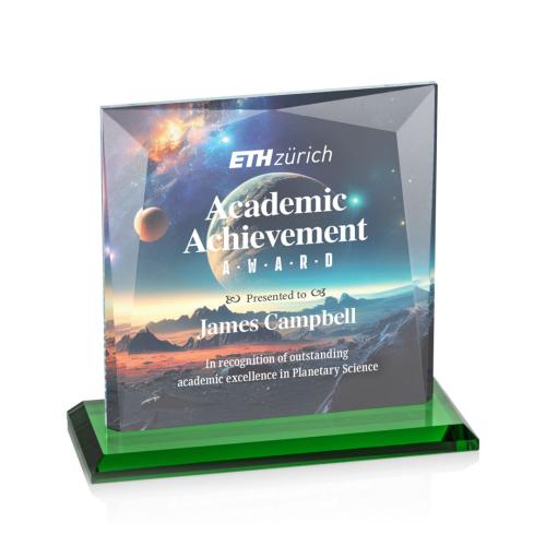 Awards and Trophies - Crystal Awards - Tanner Full Color Green Square / Cube Crystal Award
