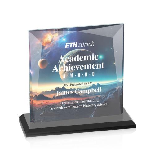 Awards and Trophies - Crystal Awards - Tanner Full Color Black Square / Cube Crystal Award