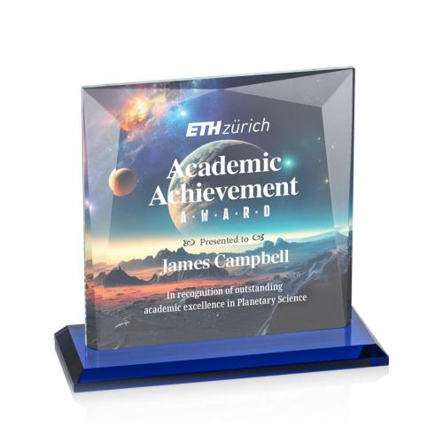 Awards and Trophies - Crystal Awards - Tanner Full Color Blue Square / Cube Crystal Award