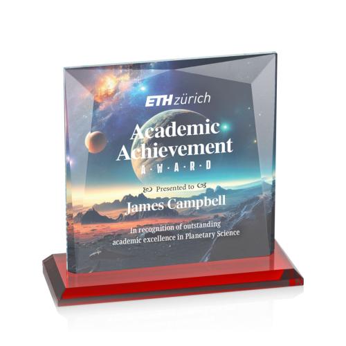 Awards and Trophies - Crystal Awards - Tanner Full Color Red Square / Cube Crystal Award