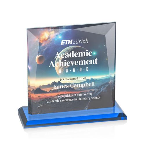 Awards and Trophies - Crystal Awards - Tanner Full Color Sky Blue Square / Cube Crystal Award