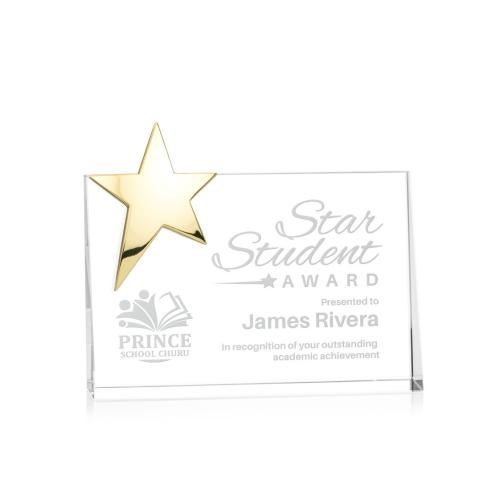 Awards and Trophies - Crystal Awards - Denham Star Gold Rectangle Crystal Award