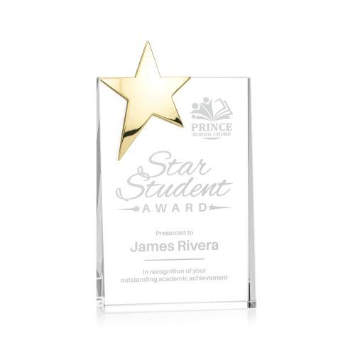 Awards and Trophies - Crystal Awards - Denham Star Gold Rectangle Crystal Award