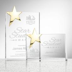 Denham Star Gold Rectangle Crystal Award - Crystal Awards