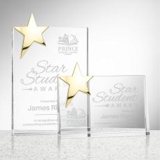 Denham Star Gold Rectangle Crystal Award - Star Awards