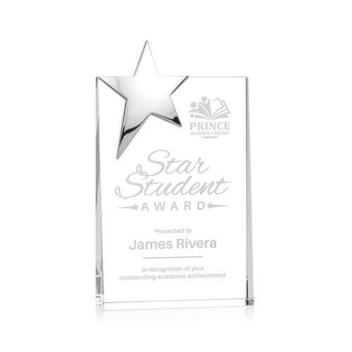 Awards and Trophies - Crystal Awards - Denham Star Silver Rectangle Crystal Award