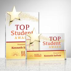 Denham Star Full Color Gold Rectangle Crystal Award - Crystal Awards