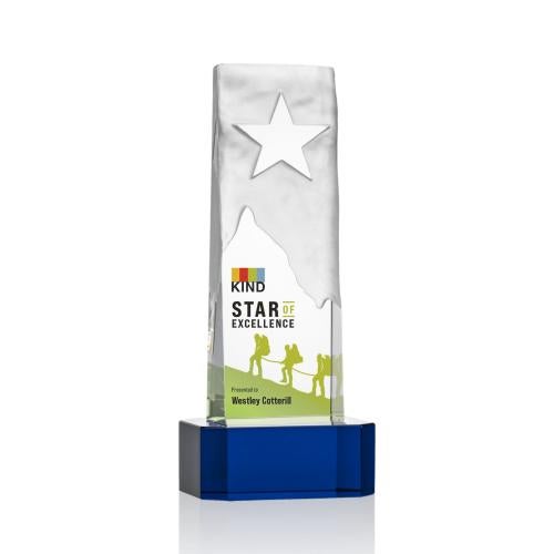 Awards and Trophies - Crystal Awards - Stapleton Star Full Color Green on Base Rectangle Crystal Award